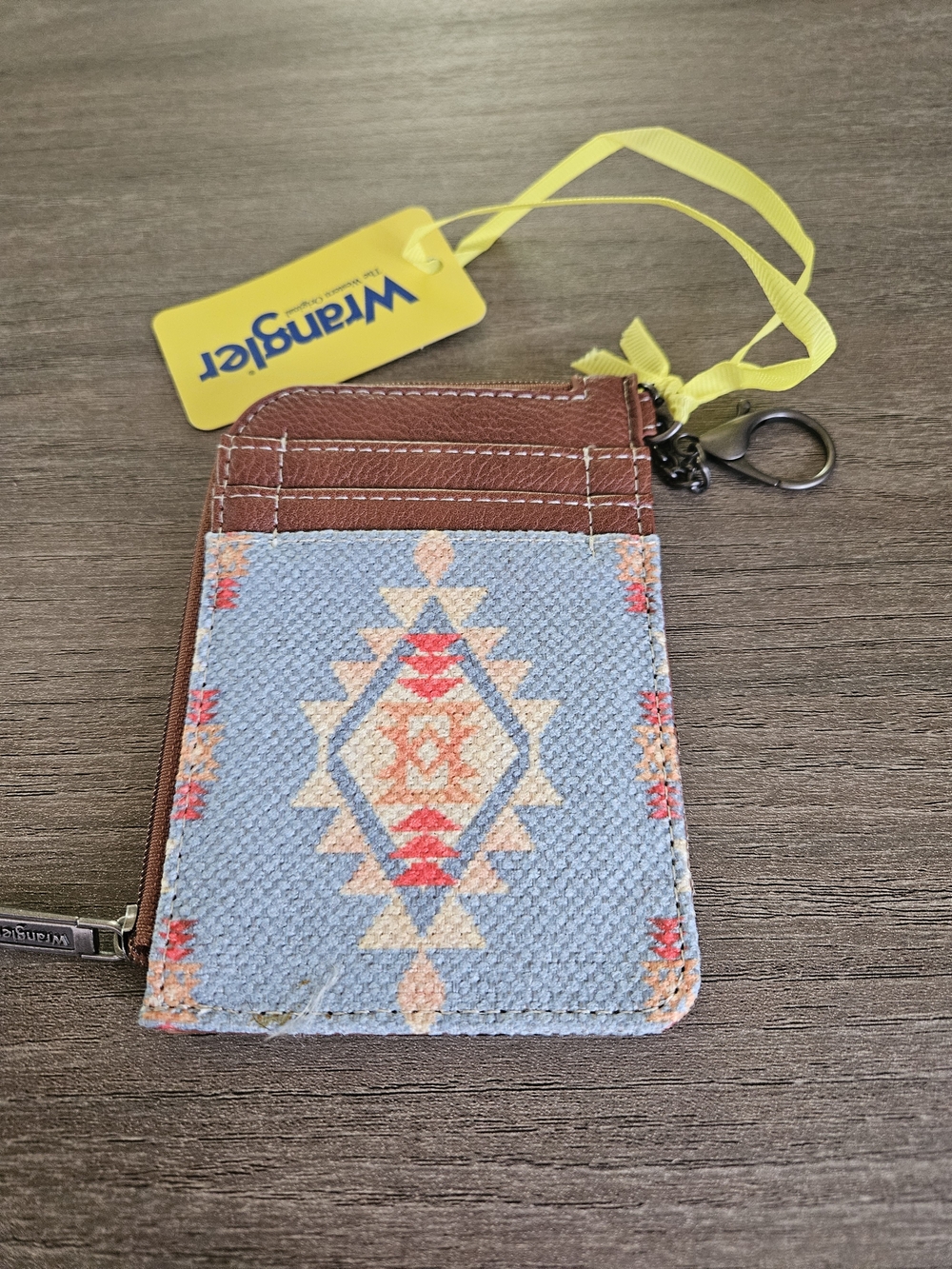 Wrangler Blue & Brown Southwestern Card Holder with Key Clip